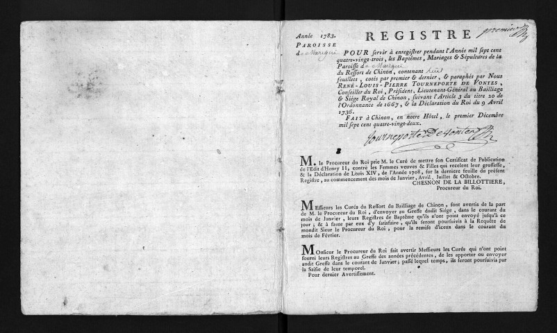 Baptêmes, mariages, sépultures, 1783