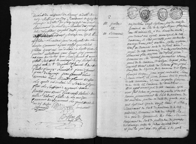 Mariages, an VI - Pour les mariages de l'an VII et de l'an VIII, se reporter à la municipalité de canton (Montrésor)