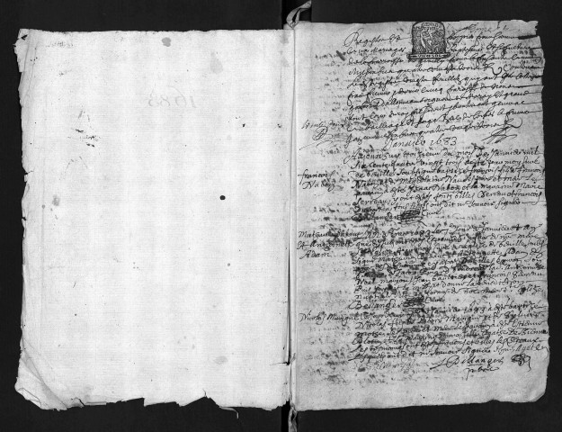 Collection du greffe. Baptêmes, mariages, 1683 - L'année 1682 est lacunaire dans cette collection - voir 6NUM6/111/001