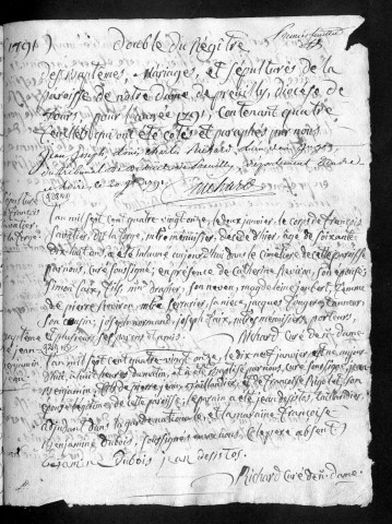 Collection communale. Baptêmes, mariages, sépultures, 1791-2 octobre 1792