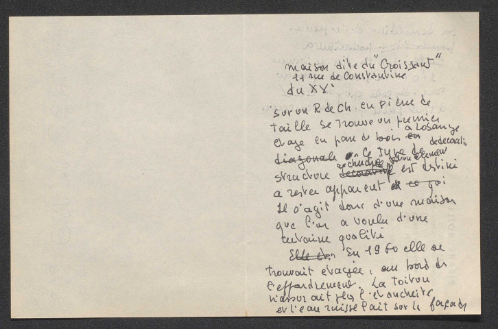Pièce écrite relative à la maison dite du "Croissant" au 11 rue Constantine.