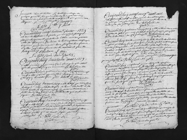 Collection du greffe. Baptêmes, mariages, sépultures, 1729-1731