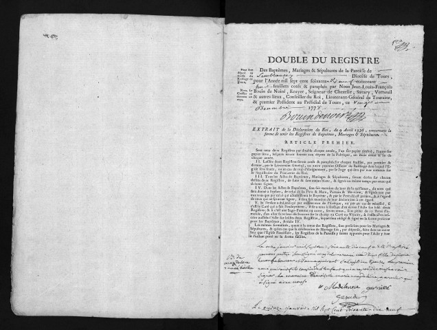 Baptêmes, mariages, sépultures, 1779
