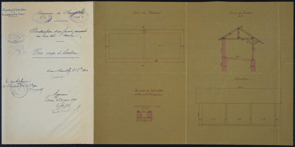 Plan de construction d'un lavoir couvert.