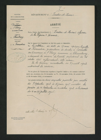 Arrêté préfectoral portant nouveau règlement hydraulique (16 août 1905)