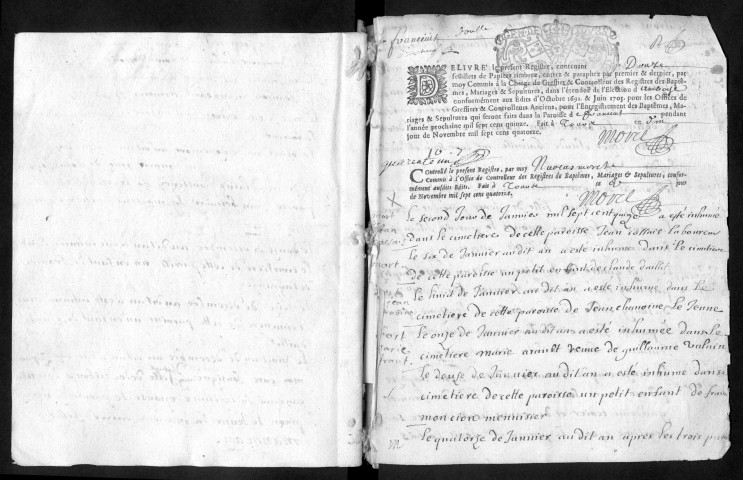 Collection communale. Baptêmes, mariages, sépultures, 1704-1736