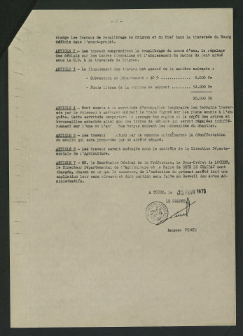 Arrêté préfectoral autorisant des travaux de recalibrage du Brignon (13 février 1970)