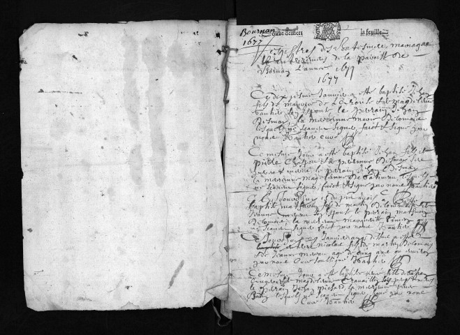 Collection du greffe. Baptêmes, mariages, sépultures, 1677-1680 - L'année 1676 est lacunaire dans cette collection