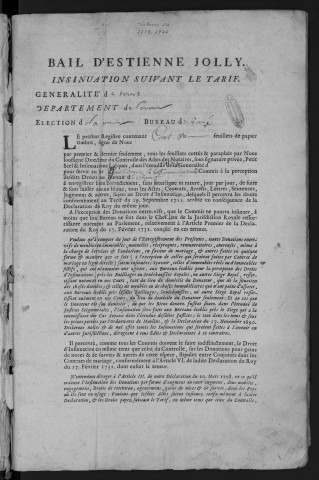 Centième denier (17 avril 1739 -22 mars 1741) et insinuations suivant le tarif (18 décembre 1739-22 mars 1741)