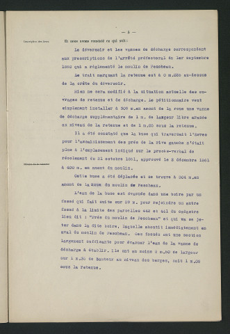Établissement d'une vanne de décharge supplémentaire, visite de l'ingénieur (27 juillet 1931)