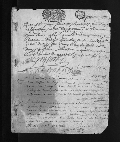 Collection du greffe. Baptêmes, mariages, sépultures, 1692-1700