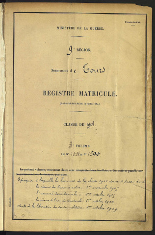 Classe 1901. Matricules n°1001-1500