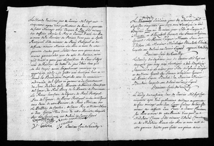 Collection du greffe. Baptêmes, mariages, sépultures, 1750