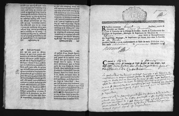 Baptêmes, mariages, sépultures, 1706