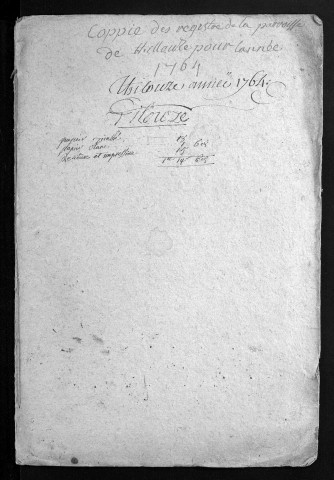 Collection du greffe. Baptêmes, mariages, sépultures, 1764