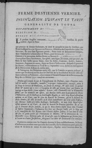 Centième denier et insinuations suivant le tarif (16 décembre 1739-18 août 1740)