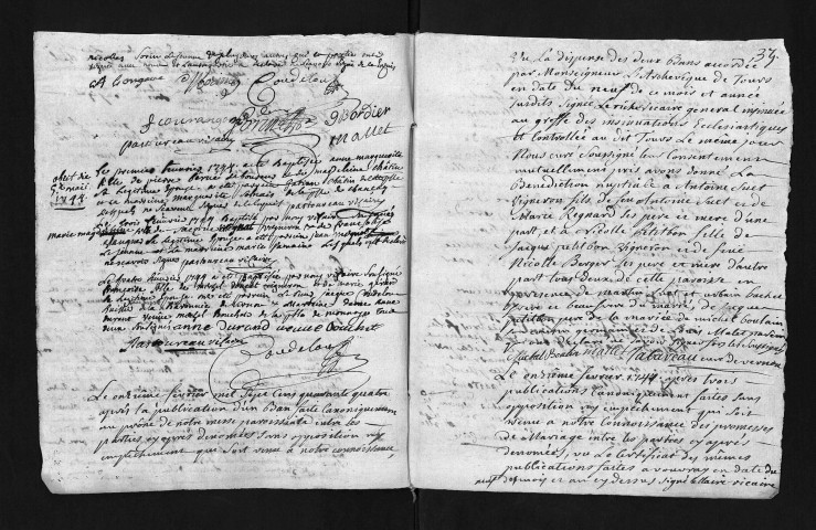 Collection du greffe. Baptêmes, mariages, sépultures, 1744 - Les années 1742-1743 sont lacunaires dans cette collection