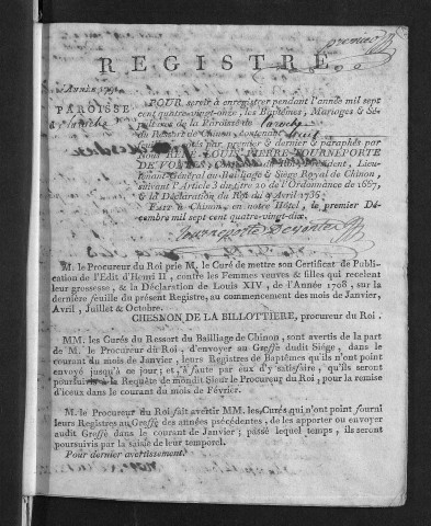 Baptêmes, mariages, sépultures, 1791