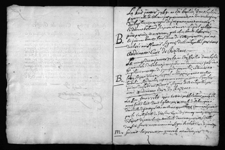 Collection du greffe. Baptêmes, mariages, sépultures, 1769