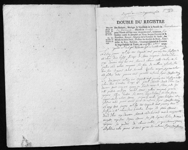 Collection du greffe. Baptêmes, mariages, sépultures, 1759-1760