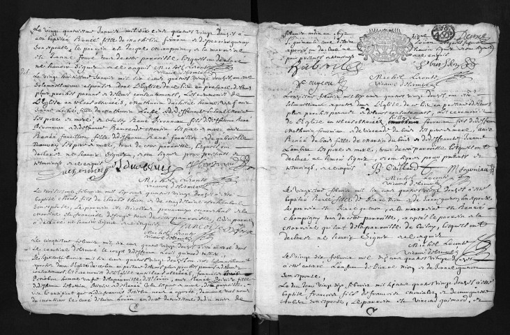 Collection du greffe. Baptêmes, mariages, sépultures, 1692-1694