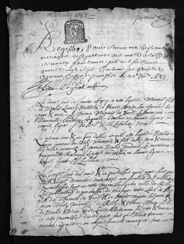 Collection du greffe. Baptêmes, mariages, sépultures, 1687-1688