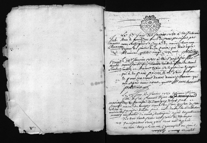 Collection du greffe. Baptêmes, mariages, sépultures, 1737 - Les années 1731-1736 sont lacunaires dans cette collection