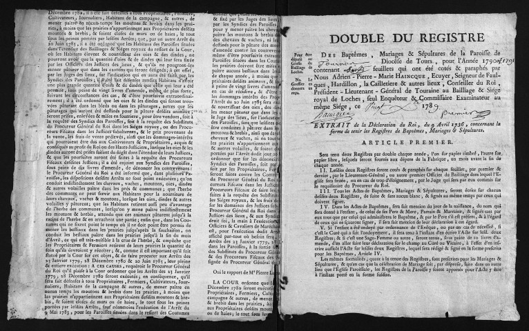 Collection du greffe. Baptêmes, mariages, sépultures, 1790-1791 - L'année 1789 est lacunaire dans cette collection