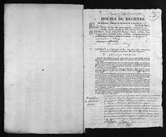 Collection du greffe. Baptêmes, mariages, sépultures, 1786