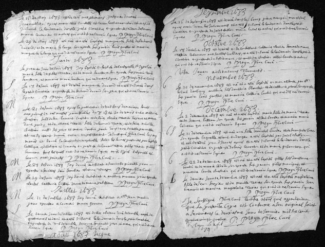 Baptêmes, mariages, sépultures, 1683 - L'année 1682 est lacunaire dans la collection du greffe et dans la collection communale