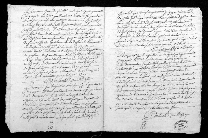 Collection du greffe. Baptêmes, mariages, sépultures, 1745