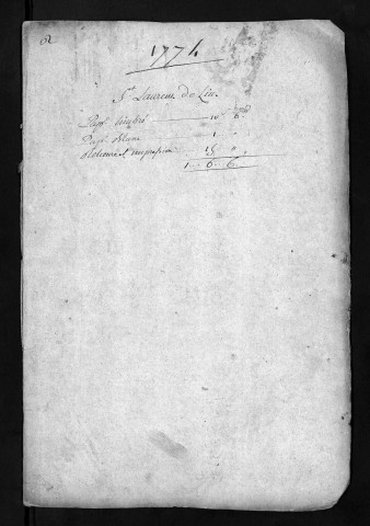 Collection du greffe. Baptêmes, mariages, sépultures, 1774