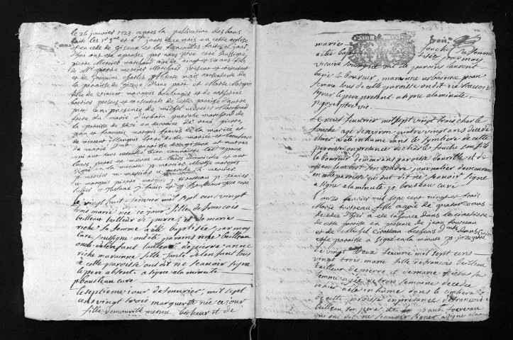 Collection du greffe. Baptêmes, mariages, sépultures, 1723 - Les années 1692-1722 sont lacunaires dans cette collection