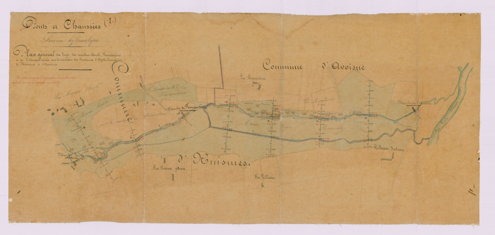 Plan général des biefs des moulins Brulé, Fromentières et de l'Arceau (10 avril 1851)