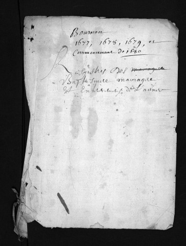 Collection du greffe. Baptêmes, mariages, sépultures, 1677-1680 - L'année 1676 est lacunaire dans cette collection