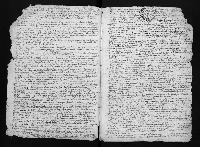 Collection du greffe. Baptêmes, mariages, sépultures, 1730-1735 - Les années 1708-1729 sont lacunaires dans cette collection