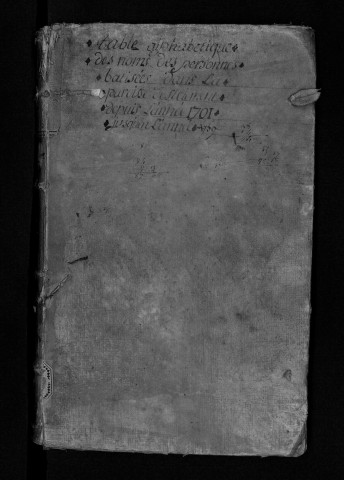 Collection communale. Table alphabétique des baptêmes, 1701-1759