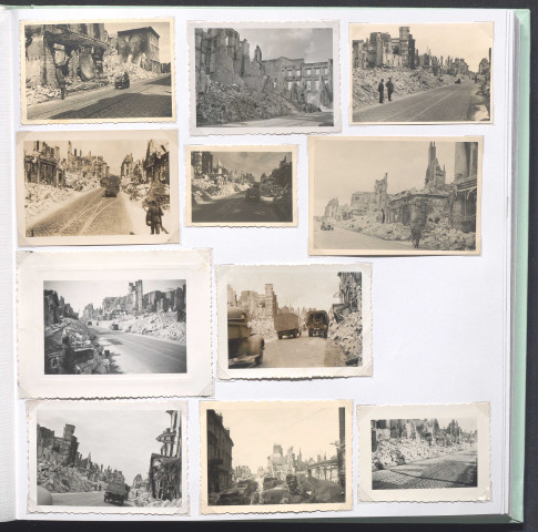 Bâtiments en ruine, soldats allemands, rue Nationale à Tours.