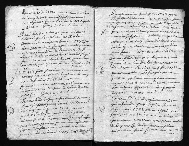 Collection communale. Baptêmes, mariages, sépultures, 1732-1736