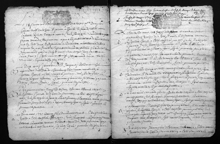 Collection du greffe. Baptêmes, mariages, sépultures, 1721-1723
