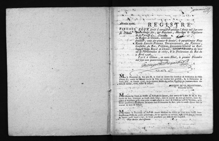 Collection du greffe. Baptêmes, mariages, sépultures, 1786