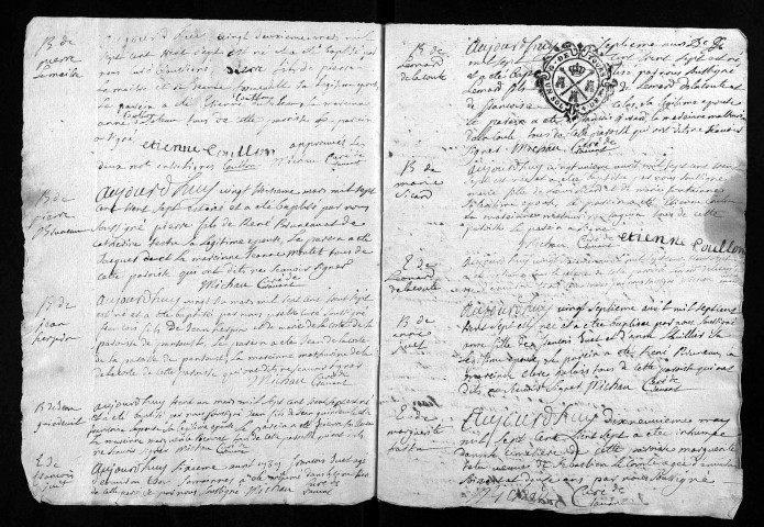 Collection du greffe. Baptêmes, mariages, sépultures, 1737