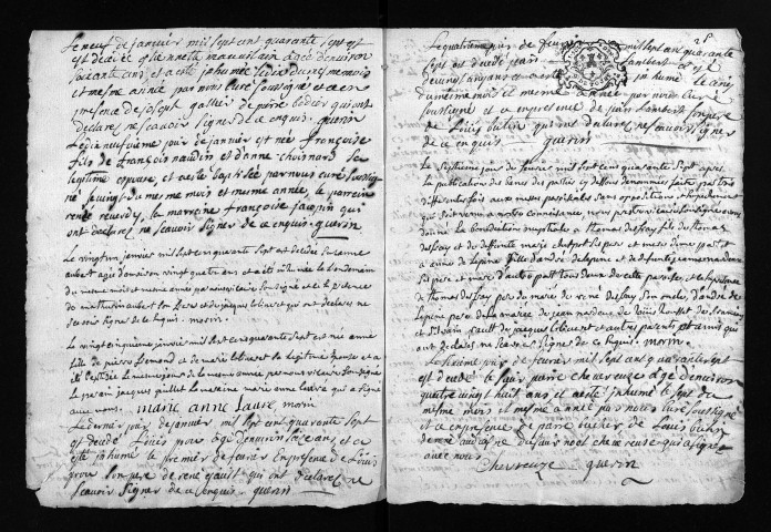 Collection du greffe. Baptêmes, mariages, sépultures, 1747