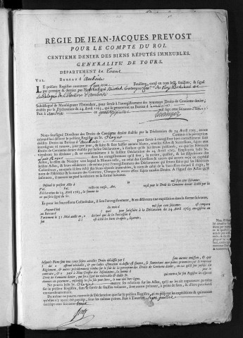 Centième denier des biens réputés immeubles (1763) et droits d'échanges des lods et ventes (1766-1767)