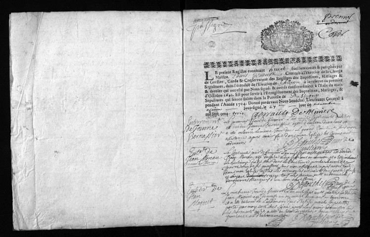 Baptêmes, mariages, sépultures, 1704