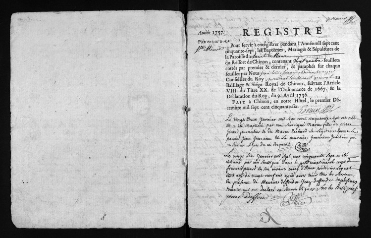 Baptêmes, mariages, sépultures, 1757