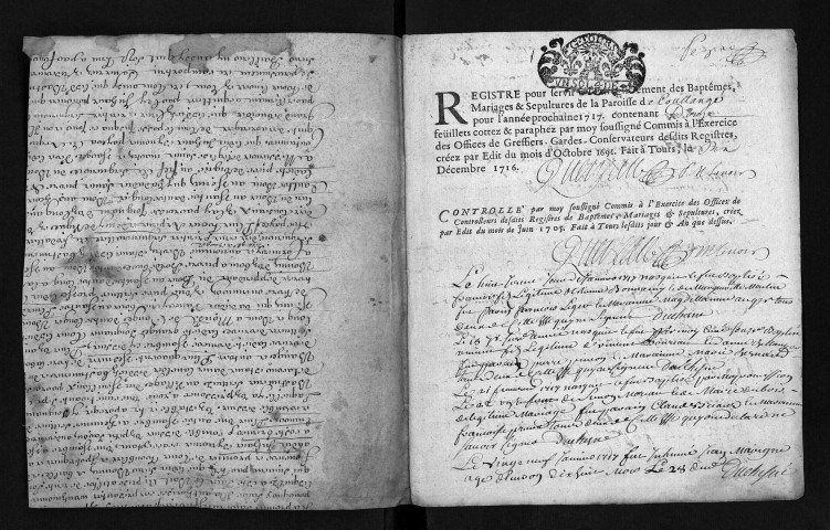 Baptêmes, mariages, sépultures, 1717-1718
