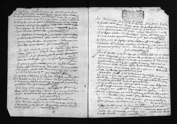 Collection du greffe. Baptêmes, mariages, sépultures, 1701 - L'année 1700 est lacunaire dans cette collection
