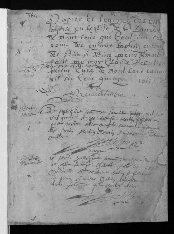 Collection communale. Baptêmes, 1615-1636 - Les années 1609-1615 sont contenues dans le registre paroissial de la Ville-aux-Dames (6NUM7/273/004)