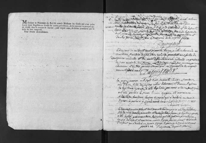 Collection du greffe. Baptêmes, mariages, sépultures, 1773